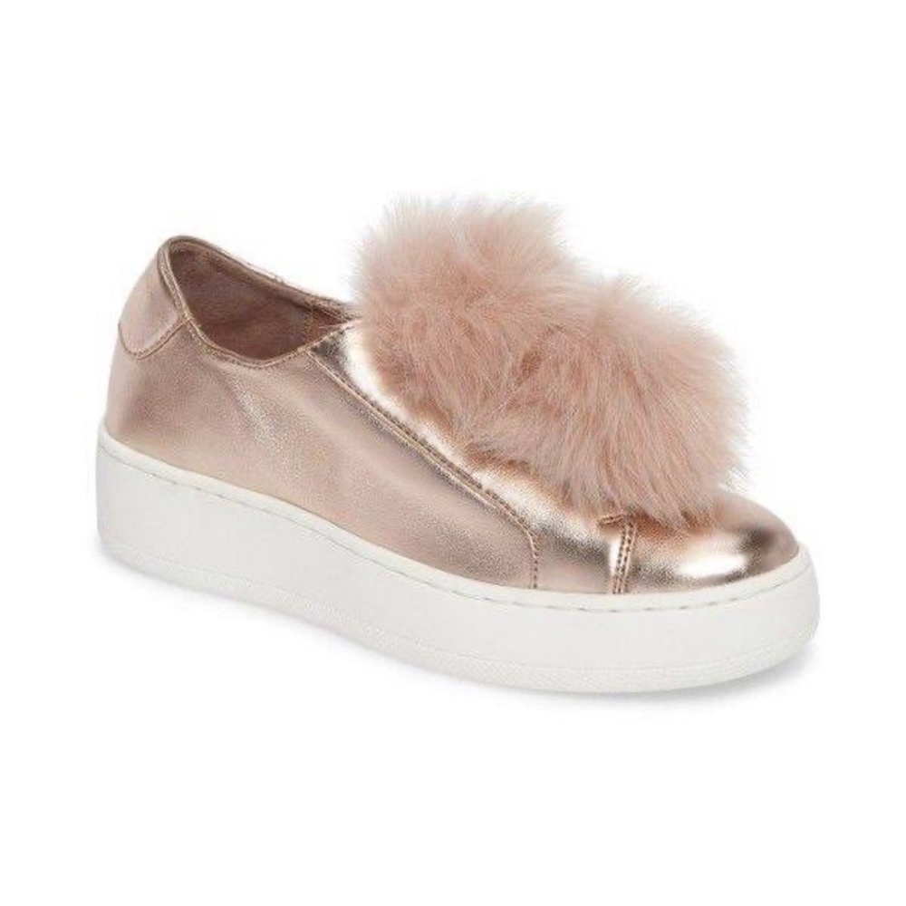Steve Madden Shiny Blush Pom Pom Platforms